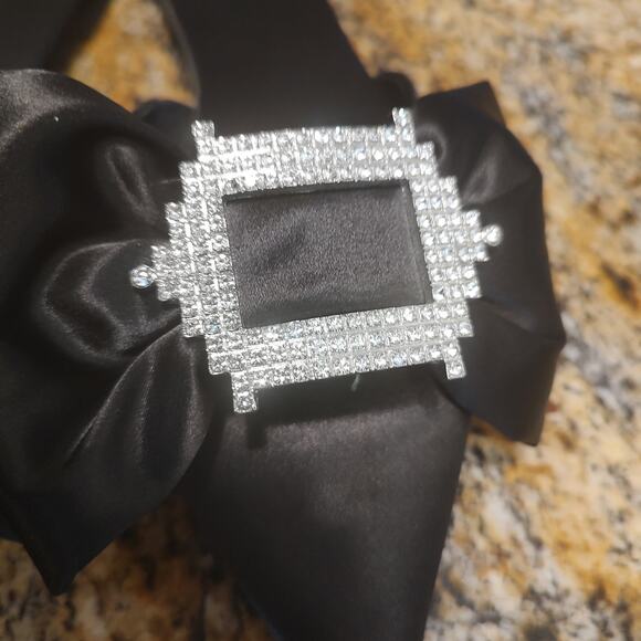 Jeffrey Campbell Black Satin Rhinestone Slip-On Mules Size 8.5 - Picture 4 of 12